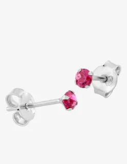 Boucles d'oreilles clous argent 925‰ rhodié et oxyde de zirconium rouge 3 mm SO OR