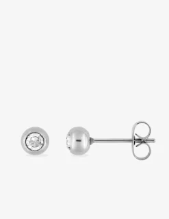 Boucles d'oreilles clous acier et oxyde de zirconium blanc 5 mm SO OR