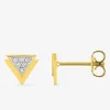 Boucles d'oreilles clous bicolores double triangle plaqué or, rhodium et oxyde de zirconium SO OR