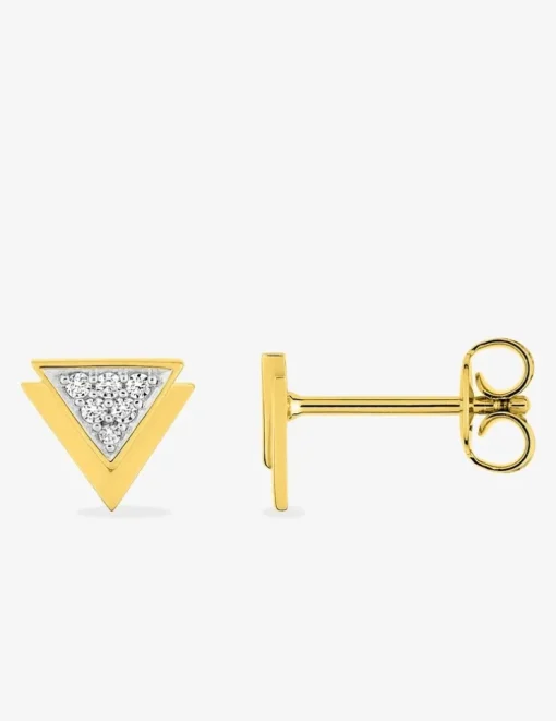 Boucles d'oreilles clous bicolores double triangle plaqué or, rhodium et oxyde de zirconium SO OR