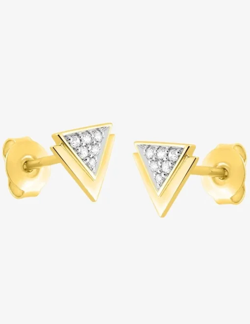 Boucles d'oreilles clous bicolores double triangle plaqué or, rhodium et oxyde de zirconium SO OR