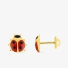 Boucles d'oreilles clous coccinelle or jaune 750 ‰ et laque SO OR