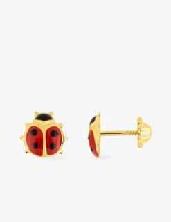Boucles d'oreilles clous coccinelle or jaune 750 ‰ et laque SO OR
