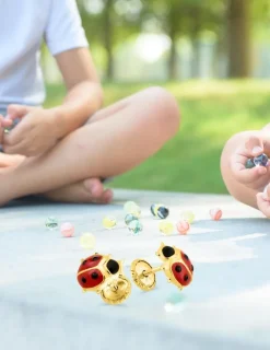 Boucles d'oreilles clous coccinelle or jaune 750 ‰ et laque SO OR