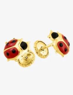 Boucles d'oreilles clous coccinelle or jaune 750 ‰ et laque SO OR