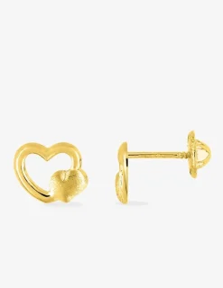 Boucles d'oreilles clous cœur or jaune 750 ‰ SO OR