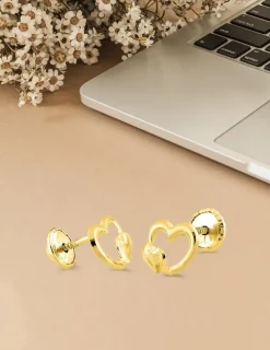 Boucles d'oreilles clous cœur or jaune 750 ‰ SO OR