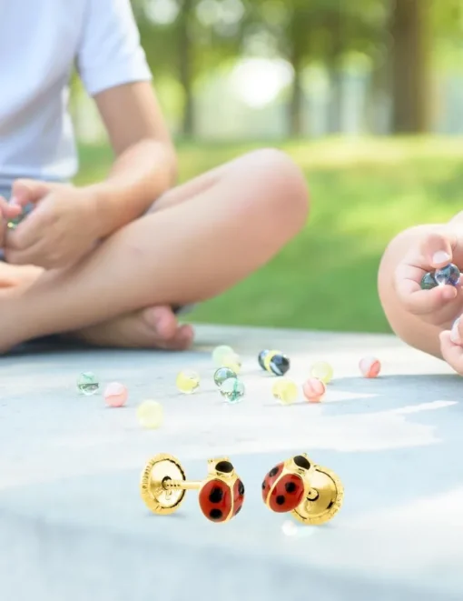 Boucles d'oreilles clous coccinelle or jaune 750 ‰ SO OR