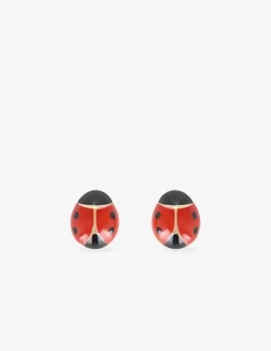 Boucles d'oreilles clous coccinelle bombée plaqué or et laque rouge et noire SO OR