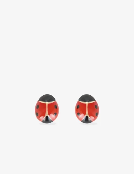Boucles d'oreilles clous coccinelle bombée plaqué or et laque rouge et noire SO OR