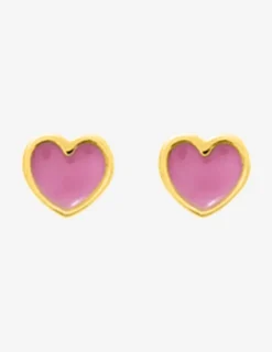 Boucles d'oreilles clous cœur plaqué or et laque rose SO OR