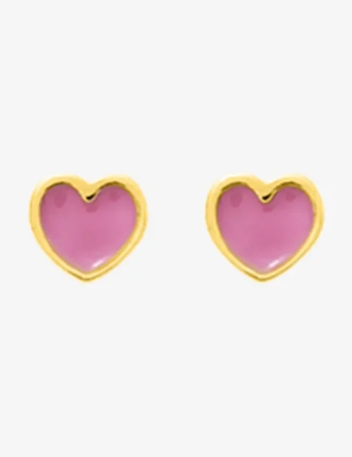 Boucles d'oreilles clous cœur plaqué or et laque rose SO OR