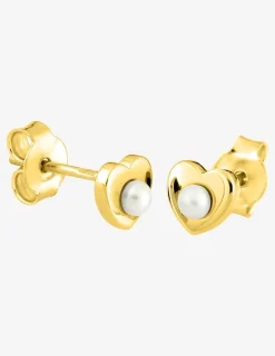 Boucles d'oreilles clous cœur plaqué or et perle d'imitation 3 mm SO OR