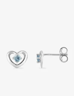 Boucles d'oreilles clous cœur or blanc 375‰, topaze SO OR