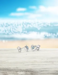 Boucles d'oreilles clous cœur or blanc 375‰, topaze SO OR