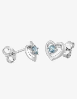 Boucles d'oreilles clous cœur or blanc 375‰, topaze SO OR