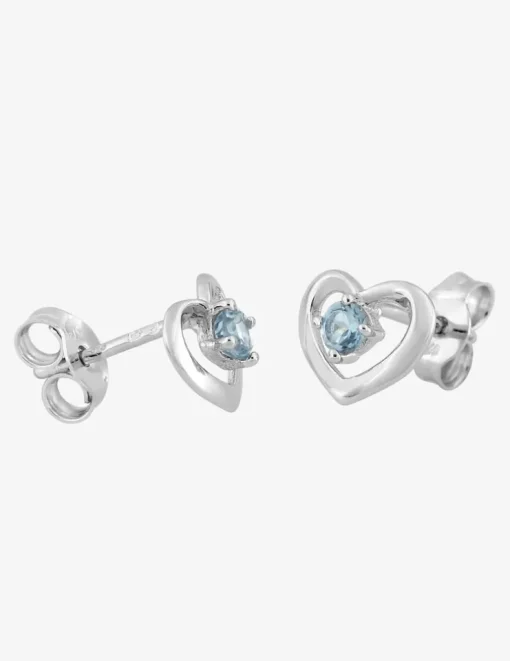 Boucles d'oreilles clous cœur or blanc 375‰, topaze SO OR