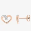 Boucles d'oreilles clous cœur bicolore plaqué or rose, rhodium et oxyde de zirconium SO OR