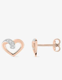 Boucles d'oreilles clous cœur bicolore plaqué or rose, rhodium et oxyde de zirconium SO OR