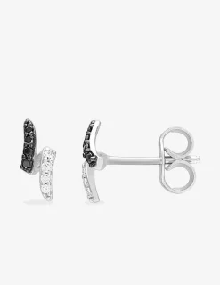 Boucles d'oreilles clous courbes bicolores superposées argent rhodié 925‰ avec oxyde de zirconium SO OR