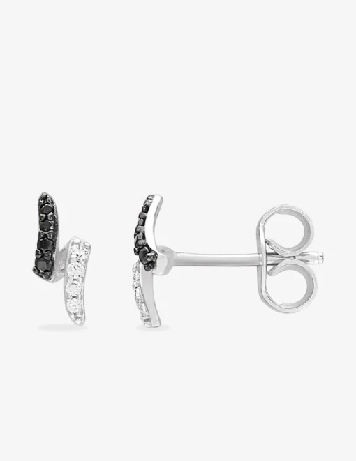 Boucles d'oreilles clous courbes bicolores superposées argent rhodié 925‰ avec oxyde de zirconium SO OR