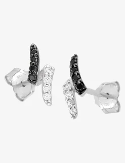 Boucles d'oreilles clous courbes bicolores superposées argent rhodié 925‰ avec oxyde de zirconium SO OR