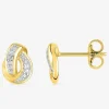 Boucles d'oreilles clous courbes bicolores entremêlées plaqué or, rhodium et oxyde de zirconium SO OR