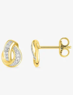 Boucles d'oreilles clous courbes bicolores entremêlées plaqué or, rhodium et oxyde de zirconium SO OR