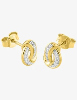 Boucles d'oreilles clous courbes bicolores entremêlées plaqué or, rhodium et oxyde de zirconium SO OR