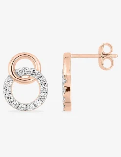 Boucles d'oreilles clous cercles entrelacés plaqué or rose, rhodium et oxyde de zirconium SO OR