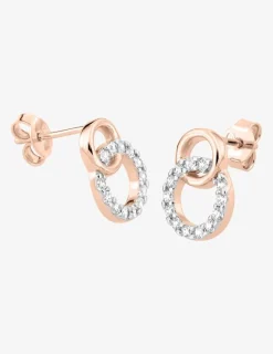 Boucles d'oreilles clous cercles entrelacés plaqué or rose, rhodium et oxyde de zirconium SO OR