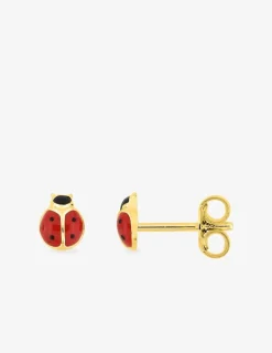 Boucles d'oreilles clous coccinelle plaqué or et laque rouge et noire SO OR