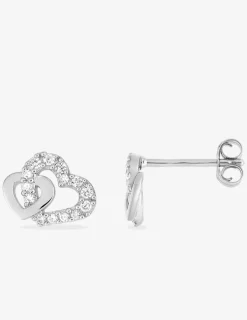 Boucles d'oreilles clous cœurs argent rhodié 925‰ avec oxyde de zirconium SO OR