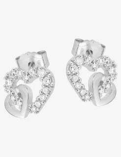 Boucles d'oreilles clous cœurs argent rhodié 925‰ avec oxyde de zirconium SO OR