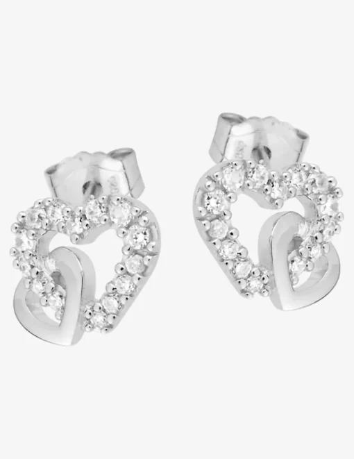 Boucles d'oreilles clous cœurs argent rhodié 925‰ avec oxyde de zirconium SO OR