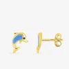 Boucles d'oreilles clous dauphin or jaune 750 ‰ et laque SO OR