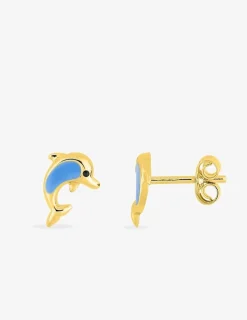Boucles d'oreilles clous dauphin or jaune 750 ‰ et laque SO OR