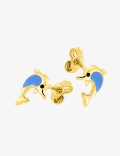 Boucles d'oreilles clous dauphin or jaune 750 ‰ et laque SO OR