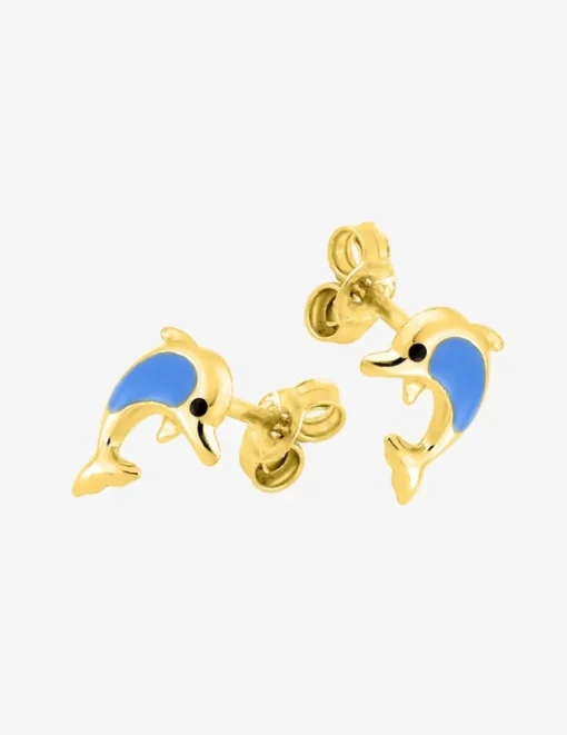 Boucles d'oreilles clous dauphin or jaune 750 ‰ et laque SO OR