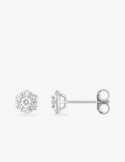 Boucles d'oreilles clous en or blanc 375 ‰, sept diamants synthétiques 0,30 ct SO OR