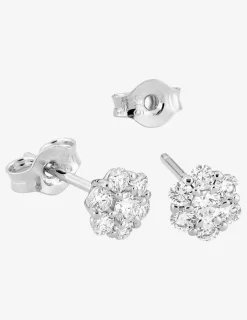 Boucles d'oreilles clous en or blanc 375 ‰, sept diamants synthétiques 0,30 ct SO OR