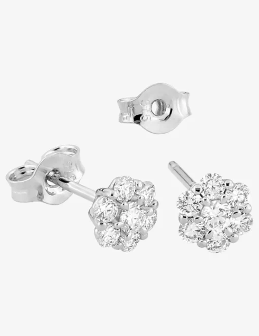 Boucles d'oreilles clous en or blanc 375 ‰, sept diamants synthétiques 0,30 ct SO OR