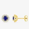 Boucles d'oreilles clous en or jaune 375 ‰, saphir et diamants synthétiques 0,26 ct SO OR