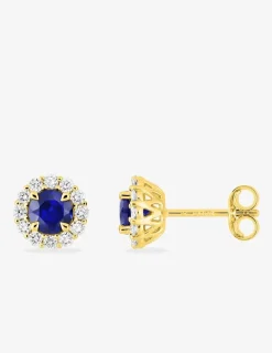 Boucles d'oreilles clous en or jaune 375 ‰, saphir et diamants synthétiques 0,26 ct SO OR