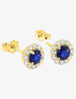 Boucles d'oreilles clous en or jaune 375 ‰, saphir et diamants synthétiques 0,26 ct SO OR
