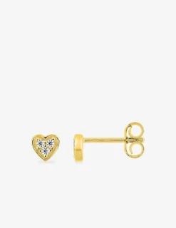 Boucles d'oreilles clous en or jaune 750 ‰ et oxydes de zirconium motif "coeur" SO OR