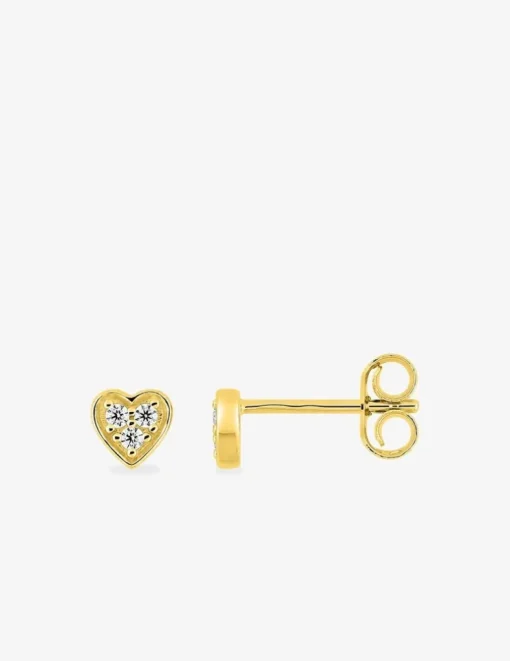 Boucles d'oreilles clous en or jaune 750 ‰ et oxydes de zirconium motif "coeur" SO OR