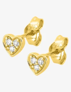 Boucles d'oreilles clous en or jaune 750 ‰ et oxydes de zirconium motif "coeur" SO OR