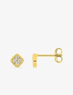 Boucles d'oreilles clous en or jaune 750 ‰ et oxydes de zirconium motif "losange" SO OR