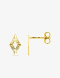 Boucles d'oreilles clous en or jaune 750 ‰, motif losange SO OR